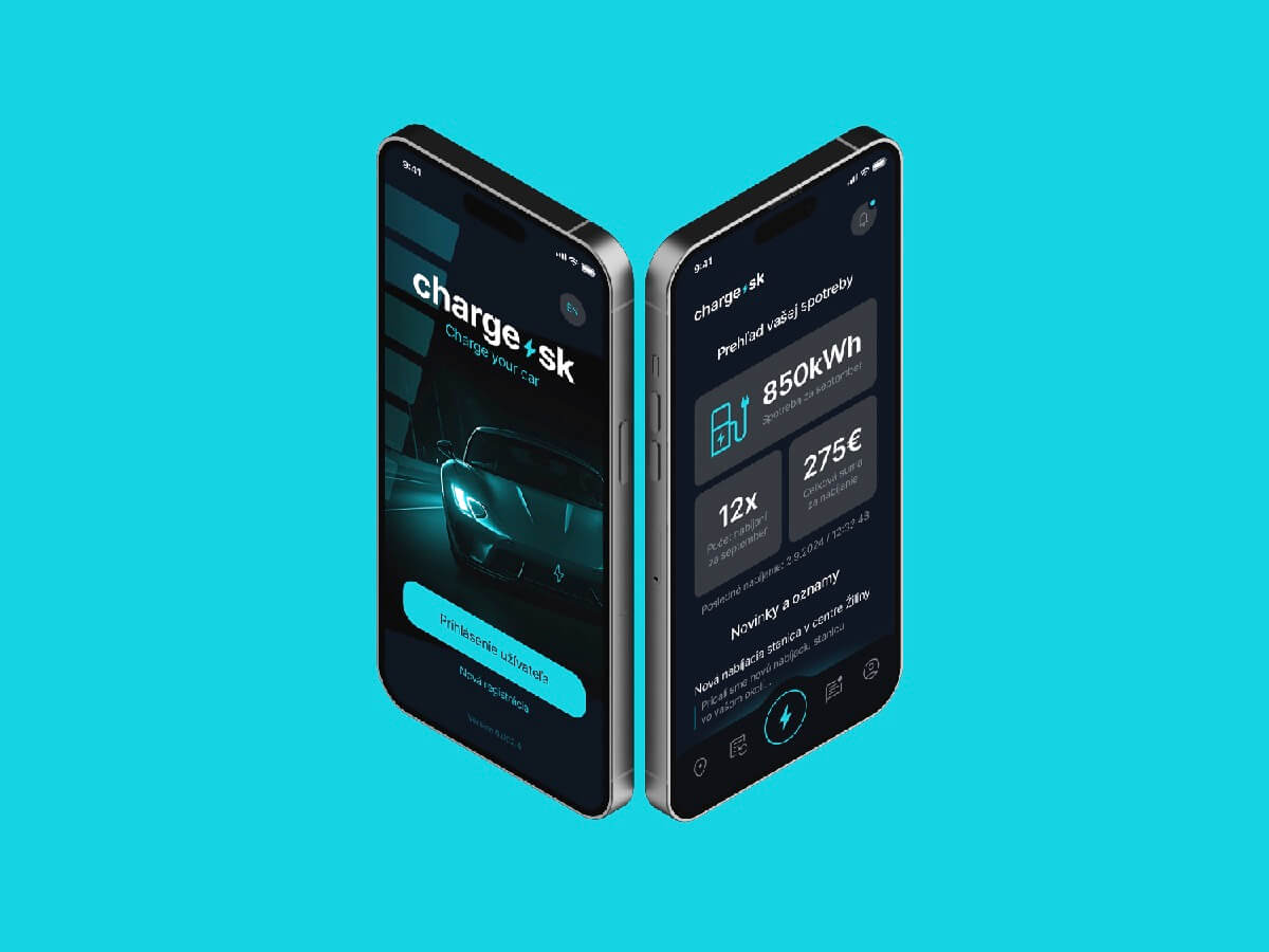 Aplikácia na nabíjanie elektrických vozidiel zobrazená ako mockup na smartfóne